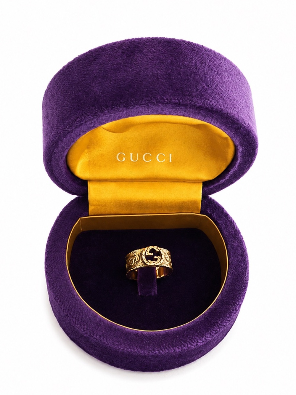 Gucci Interlocking G Arabesque Ring 18 Karat Yellow Gold Wide Band 15 / 7.25